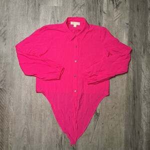 MICHAEL Michael Kors Hot Pink Long‎ Sleeve Button Down Blouse Top